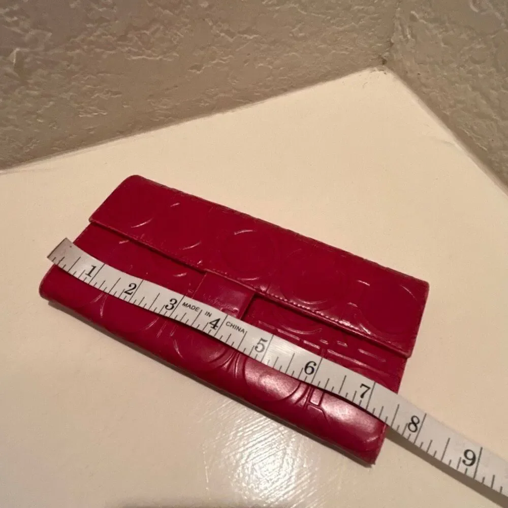 Ferragamo Long Wallet Red Gancini Embossed Logo Leather Travel Organization Bold